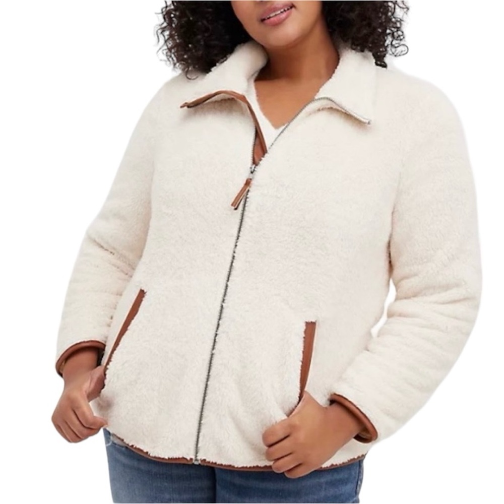 Torrid Women’s Plus Size Ivory Zip Front Faux Shearling Jacket Size 1X